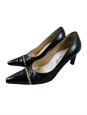 Vintage St. John Pointed Toe Pump Black Leather Heels Sz 8 Old Money Career Luxe